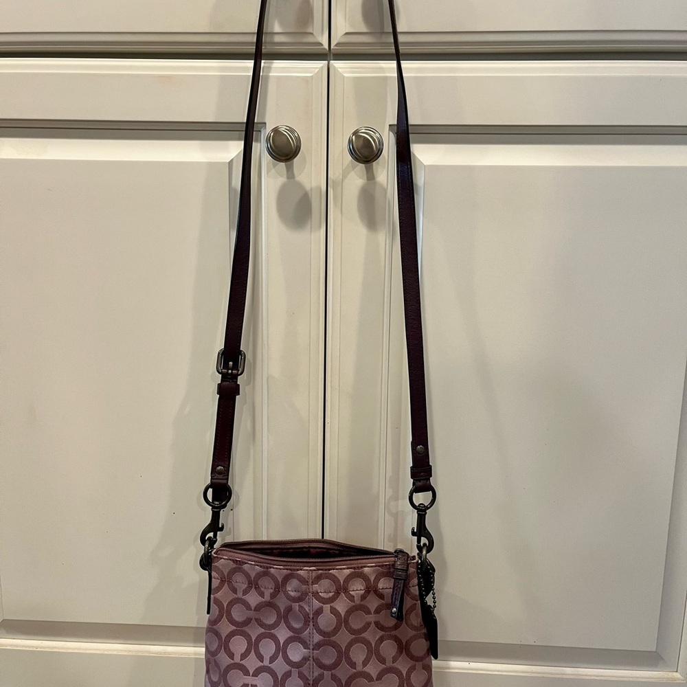 Coach Plum Brook Op Art Fabric Leather Trim Crossbody